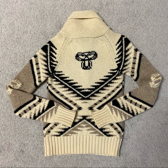 ARITZIA TNA Sea To Sky Lambs Wool Cowichan Knit Logo Sweater Jacket Size M - Picture 6 of 8